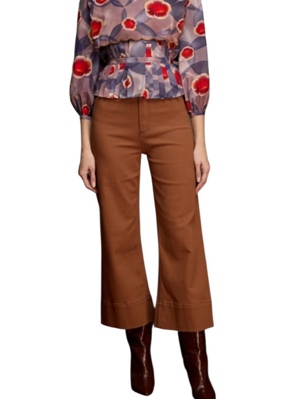 LOVE BINETTI The costa High Waist Wide leg brown denim Ankle Cropped jeans XS